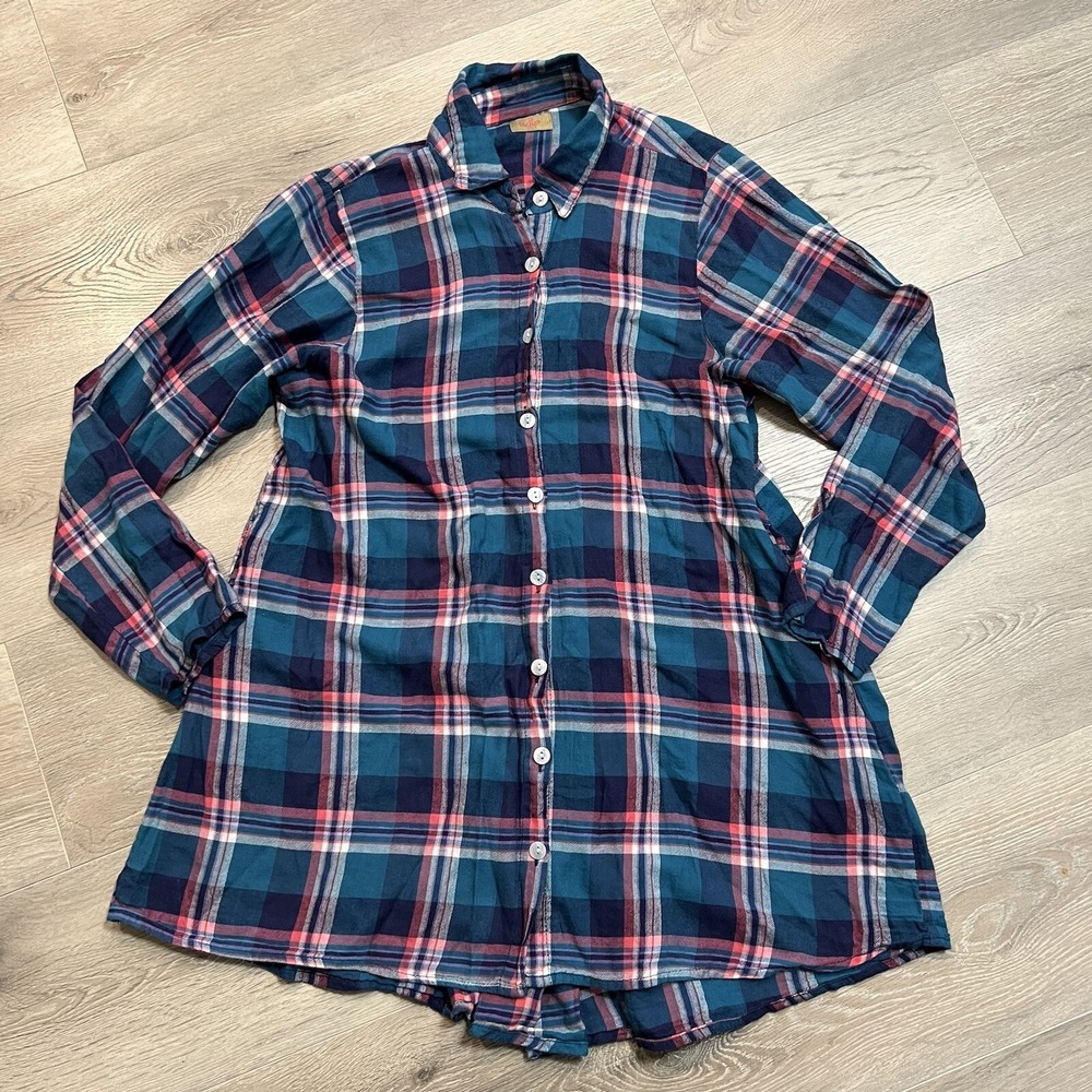 Tulip Blue and Pink Flannel Plaid Dress Size Small S A-line‎ Pockets Artsy